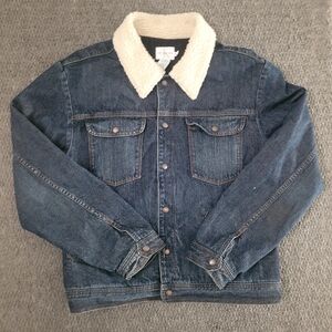 Calvin klein men's denim jacket jeans sz XL fur dark wash button up long sleev